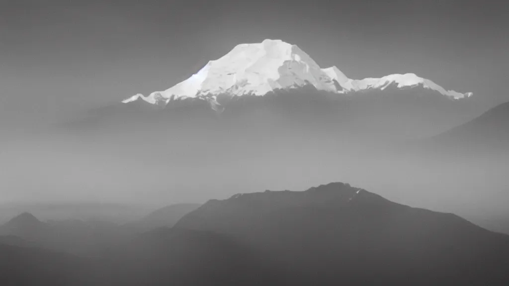 Prompt: film still of the silhouette of a rock band playing in the altiplanic plain with the illimani in the background, film by werner herzog, mysterious foggy atmosphere, orthochromatic look filter, cinematic photography, 3 5 mm, highly detailed, 4 k