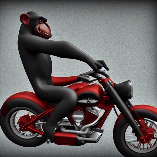 Prompt: 3d model of chimp driving a Harley Davidson holding a banana, unreal engine 5, hdr, 8k, high resolution,