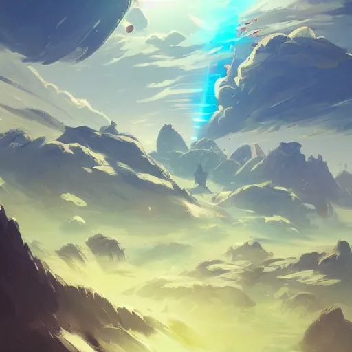 Prompt: a spaceship crashed into a foreign planet, wasteland. The spaceship is buried in the ground. beautiful white clouds. in the style of digital art, artstation trending, rossdraws, breath of the wild