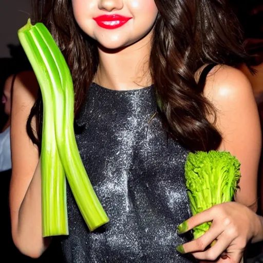 Image similar to selena gomez with celery hands