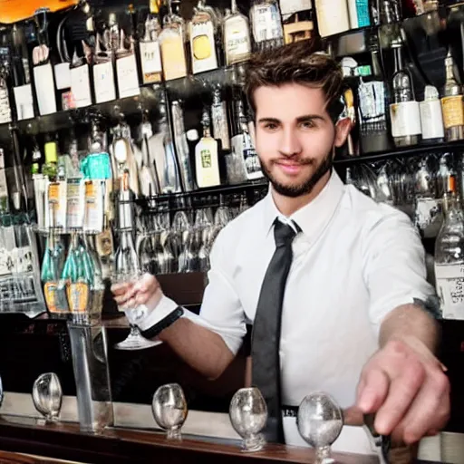 Prompt: a handsome musculous barman, full body photo