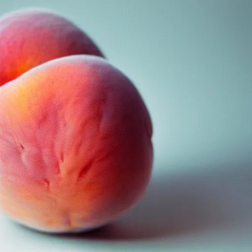 Image similar to a macro photo of a round peach's dry hairy skin, hyper realistic, hyper detailed, 35mm, very grainy film, pink volumetric studio lighting, bokeh, black background award winning shot, vogue magazine, cinematic, 8k, very closeup, elegant, tender, pastel