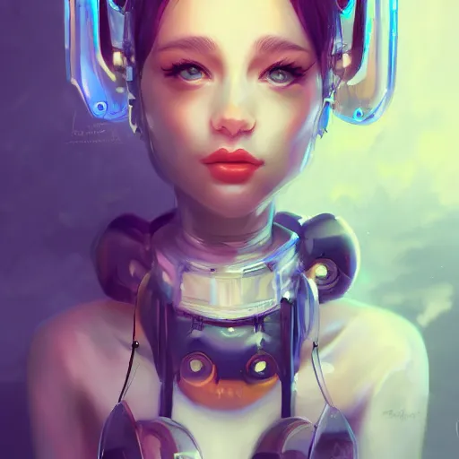 Prompt: portrait of a beautiful cute girl with robot ears falling into the third dimension by Ross Tran, 4k, intricate details