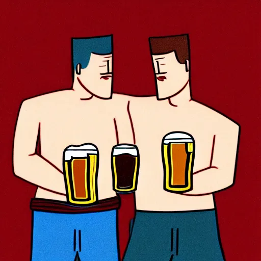 Image similar to two beautiful chad men drinking beers, hearts, friendship, love, sadness, dark ambiance, concept by Godfrey Blow, featured on deviantart, drawing, sots art, lyco art, artwork, photoillustration, poster art