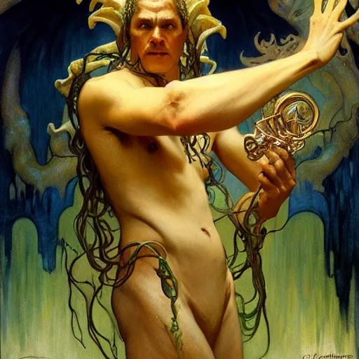 Image similar to cthulhu making a reart with his hands. highly detailed painting by gaston bussiere, craig mullins, j. c. leyendecker, alphonse mucha 8 k