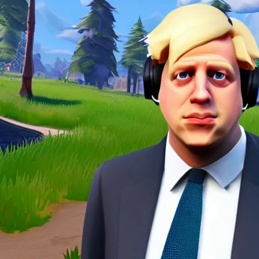 Image similar to an in-game screenshot of Boris Johnson as a Fortnite skin