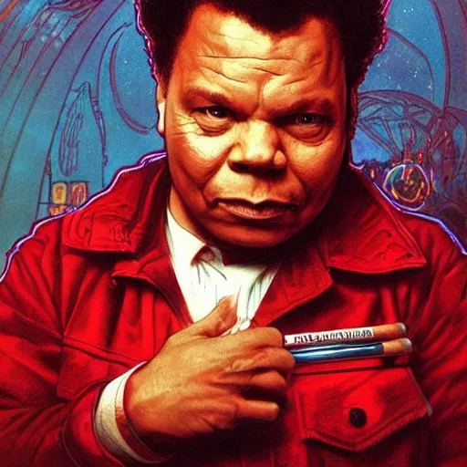 Image similar to amazing lifelike award winning pencil illustration of Craig Charles in red dwarf trending on art station artgerm Greg rutkowski alphonse mucha cinematic