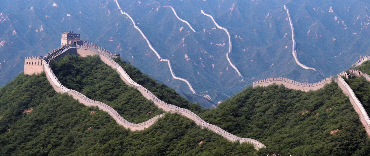 Image similar to the great wall of china holding the ocean, aerial view