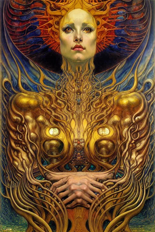 Image similar to Divine Chaos Engine by Karol Bak, Jean Delville, William Blake, Gustav Klimt, and Vincent Van Gogh, symbolist, visionary