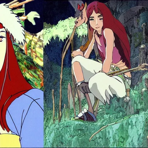 Image similar to megan fox as san in the studio ghibli movie princess mononoke, studio ghibli art