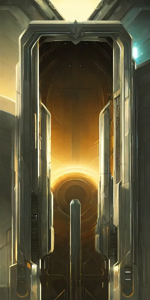 Image similar to hyper realistic art - deco sci - fi double door by jordan grimmer, darek zabrocki