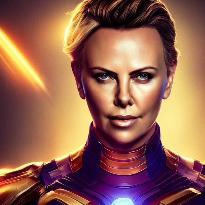 Prompt: portrait of ((((Charlize Theron)))), wearing The Infinity Gauntlet. SNAP. intricate artwork. octane render, trending on artstation, very coherent symmetrical artwork. avengers. thanos. cinematic, hyper realism, high detail, octane render, 8k, iridescent accents