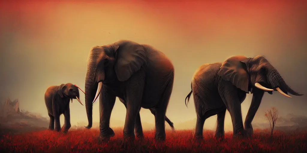 Image similar to elephants roaming the plains, baba yaga trending on artstation, by anato finnstark
