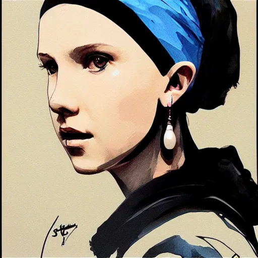 Image similar to Millie Bobby Brown with the pearl earring by Yoji Shinkawa