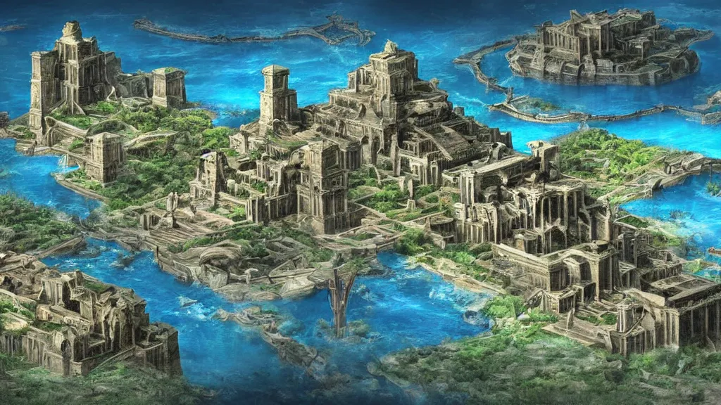 Image similar to digital painting of the advanced lost city of atlantis at its peak, circa 3 0 0 0 bc