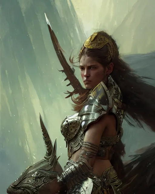 Image similar to a fierce warrior princess in full armor, fantasy character portrait by greg rutkowski, gaston bussiere, craig mullins, simon bisley