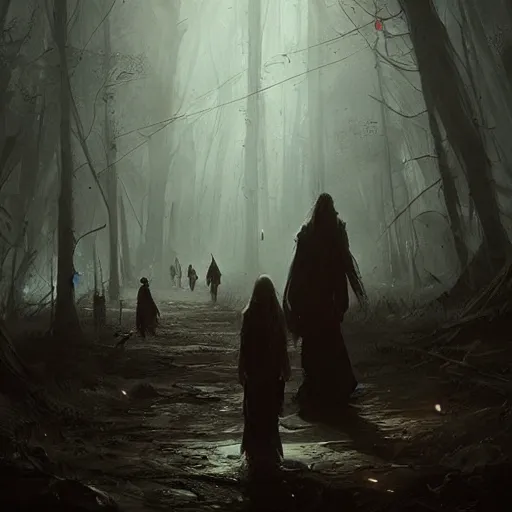 Image similar to lost souls wandering through the darkness, Greg Rutkowski, Ilse Gort, Olya Bossak