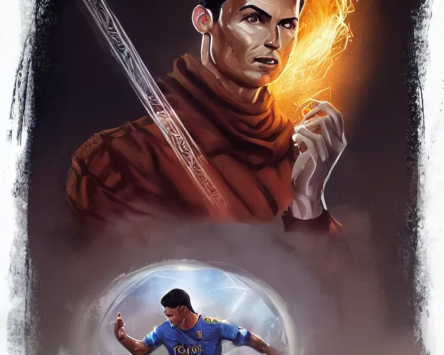 Image similar to cristiano ronaldo as a strong fantasy magician who does magic, fantasy art, in the style of Andreas Höher, illustration, epic, fantasy, intricate, elgant, amazing detail, digital painting, artstation, concept art, smooth, sharp focus