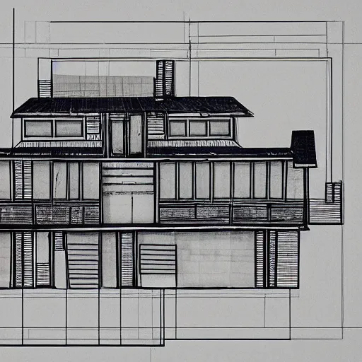 Image similar to an architectural drawing of a house by an innovative and cutting edge artist