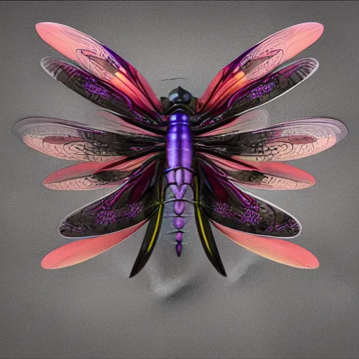 Prompt: complex 3d render of a beautiful huge dragonfly with big mechanical wings, ultra detailed, magnolia, orchid, chocolate dahlia, and black butterflies, ethereal, smoke art, analogous achromatic monochromatic colours