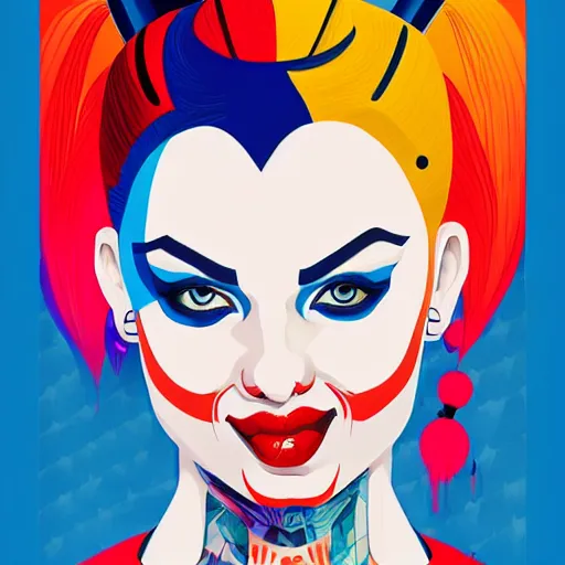 Prompt: Harley Quinn portrait by Tristan Eaton, geometric, trending dribble, behance