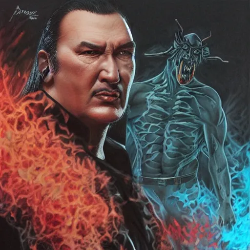 Image similar to demonic, hyper detailed, steven seagal by artgerm