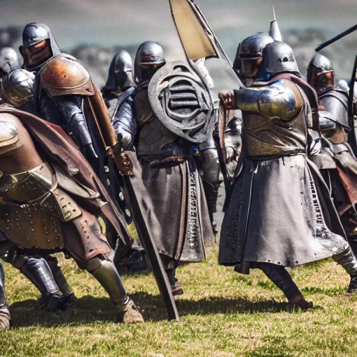 Image similar to film-still shot of a medieval battle, XF IQ4, f/1.4, ISO 200, 1/160s, 8K, Sense of Depth, color and contrast corrected, Nvidia AI, Dolby Vision, in-frame