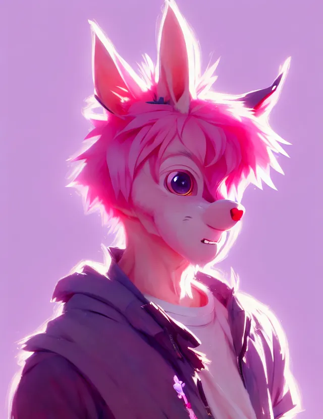 Prompt: a beautiful fullbody portrait of a cute anime boy with pink hair and pink wolf ears. character design by cory loftis, fenghua zhong, ryohei hase, ismail inceoglu and ruan jia. artstation, volumetric light, detailed, photorealistic, fantasy, rendered in octane