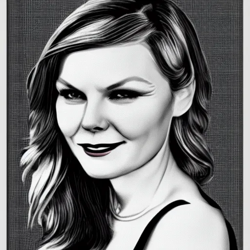 Prompt: 1-bit vintage computer portrait of kirsten dunst