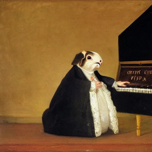 Image similar to a guinea pig dressed as chopin, 1 8 th century oil painting