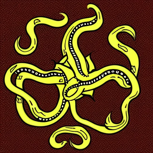 Image similar to an emblem containing a kraken in the center, with snakes as tentacles, 4k