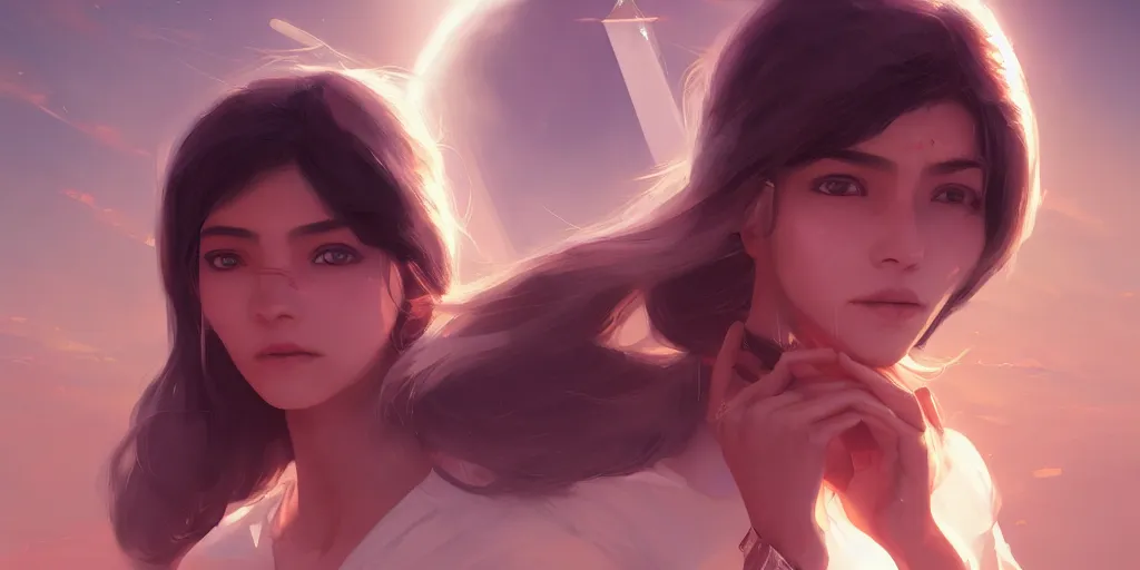 Image similar to Young Himalayan woman, somber white eyes, long, gentle lighting, piloting a small space shuttle, futuristic, dim lighting, digital art by Makoto Shinkai ilya kuvshinov and Wojtek Fus, digital art, concept art,