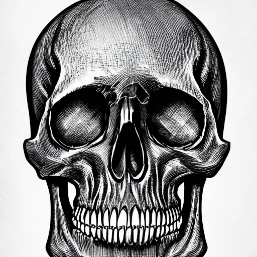 Prompt: skull black and white anatomical illustration