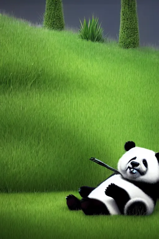 Prompt: a panda sitting on a modern lawn mower mowing his lawn, suburban garden, cgsociety and beeple highly detailed, cinematic lighting, illustration, art, octane render, unreal engine lumen, very coherent. cinematic, hyper realism, high detail, octane render, 8 k