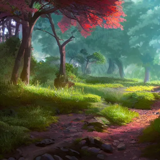Image similar to beautiful nature environment from genshin impact, game art, in game screenshot, beautiful colors, 8 k, detailed, award winning, popular on artstation, by a famous game concept artist