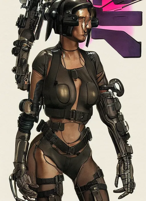 Image similar to cyberpunk mercenary in tactical harness and jumpsuit. portrait by stonehouse and mœbius and will eisner and gil elvgren and pixar. realistic proportions. dystopian. cyberpunk 2 0 7 7, apex, blade runner 2 0 4 9 concept art. cel shading. attractive face. thick lines.