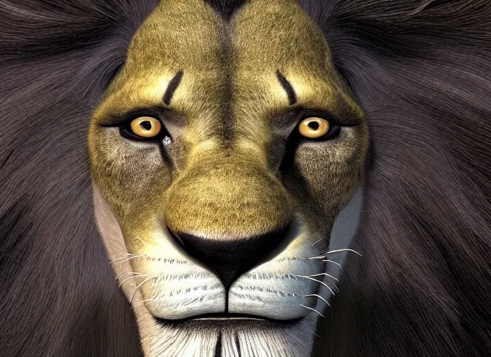 Prompt: screenshot of Scar from the lion king. (1994), iconic scene, black mane, dark fur, green_eyes, villain character, evil lion, HD remaster, Disney, highly detailed, high quality, detailed fur, scar