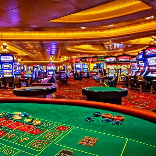 Image similar to A photo taken inside a casino, colorful, hdr, 4k, professional photograph