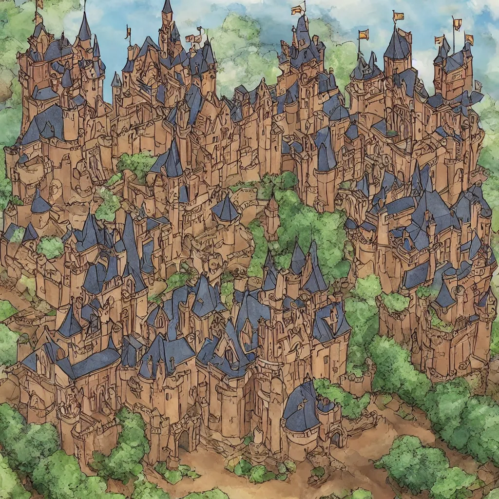 Prompt: a majestic castle in the style of a Disney cartoon