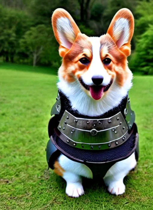 Image similar to A corgi wearing armor