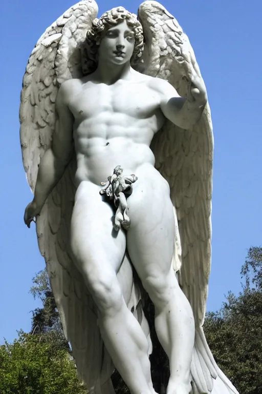 Image similar to A marble statue of Adonis with angel wings