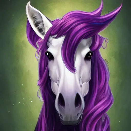 Image similar to portrait of a menacing beautiful Rarity, unicorn mare, short muzzle, top half of body, My Little Pony, by Stanley Artgerm Lau , greg rutkowski, thomas kindkade, alphonse mucha, loish, norman rockwell, J. C. Leyendecker. bright purple mane, purple fur, angry complexion, beautiful detailed eyes, black rose frame. D&D, fantasy. Trending on artstation rule of thirds extremely detailed old illustration hd 4k