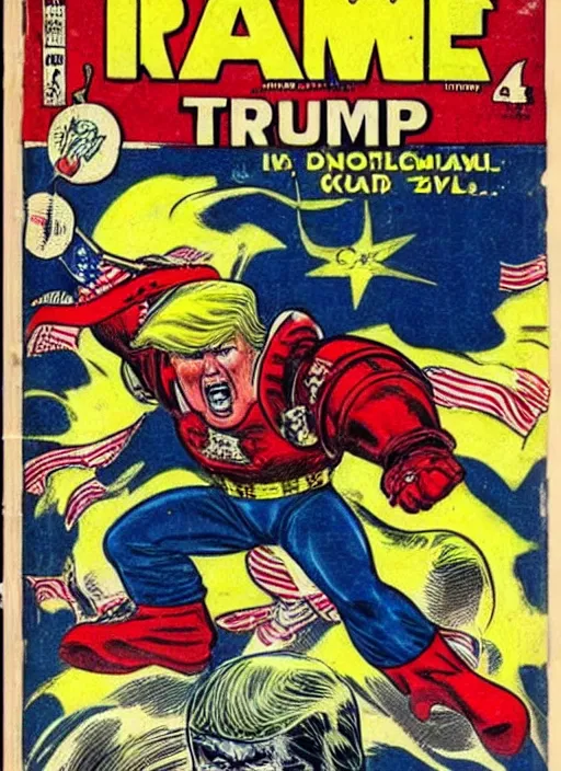 Image similar to vintage comic book cover of donald trump as a space marine from warhammer 4 k