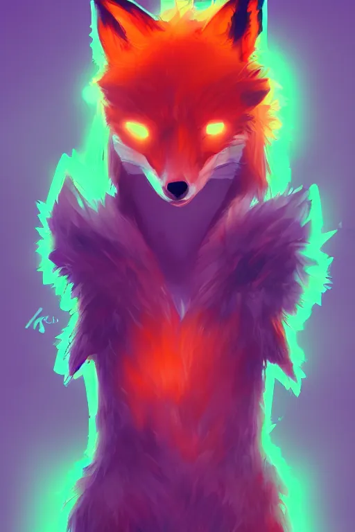 Image similar to a fox fursona, trending on artstation, by kawacy, furry art, digital art, cyberpunk, high quality, neon backlighting