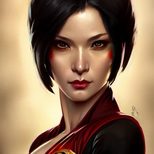 Prompt: Ada Wong as Super Girl, western, D&D, fantasy, intricate, elegant, highly detailed, digital painting, artstation, concept art, matte, sharp focus, illustration, art by Artgerm and Greg Rutkowski and Alphonse Mucha