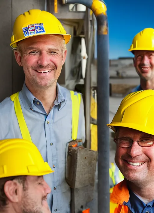 Image similar to closeup portrait of cheerful bryan craston as a crane operator, yellow hardhat, natural light, bloom, detailed face, magazine, press, photo, steve mccurry, david lazar, canon, nikon, focus