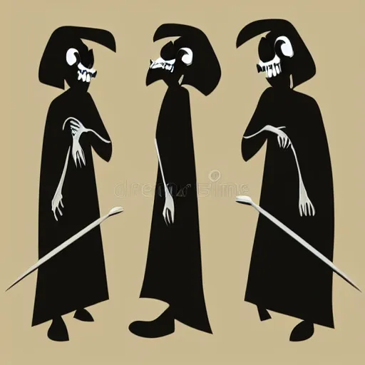 Image similar to funny cartoon drawing of a grim reaper, vector illustration, style of disney animation