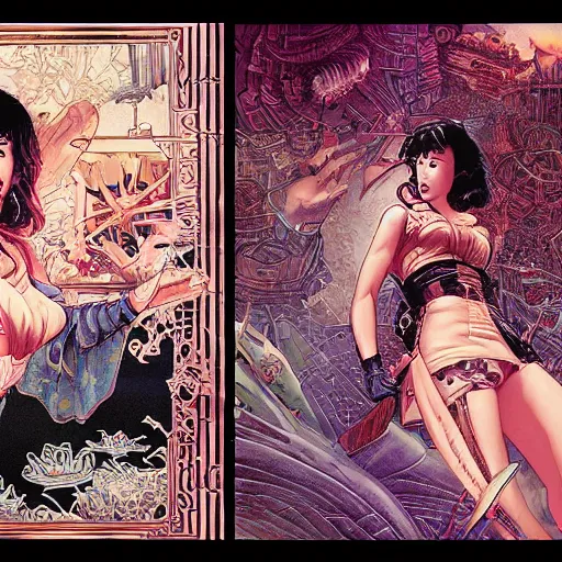 Image similar to portrait of girl from big trouble in little china, symmetrical, by yoichi hatakenaka, masamune shirow, josan gonzales and dan mumford, ayami kojima, takato yamamoto, barclay shaw, karol bak, yukito kishiro