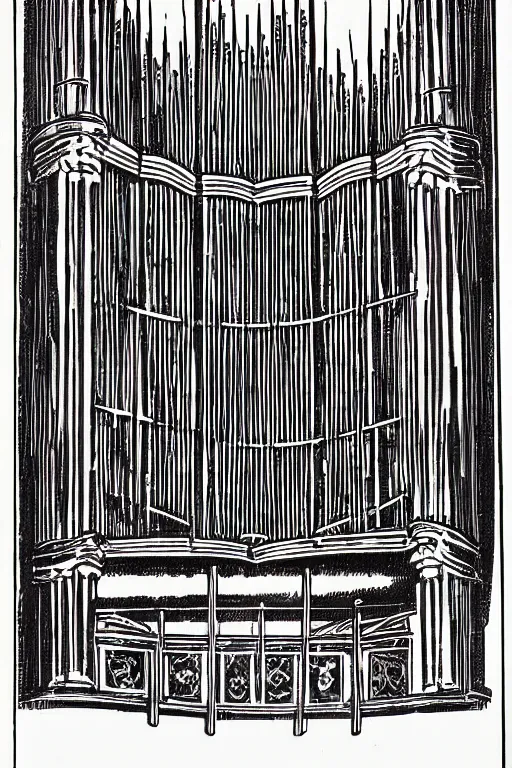 Image similar to pipe organ, bysteve ditko
