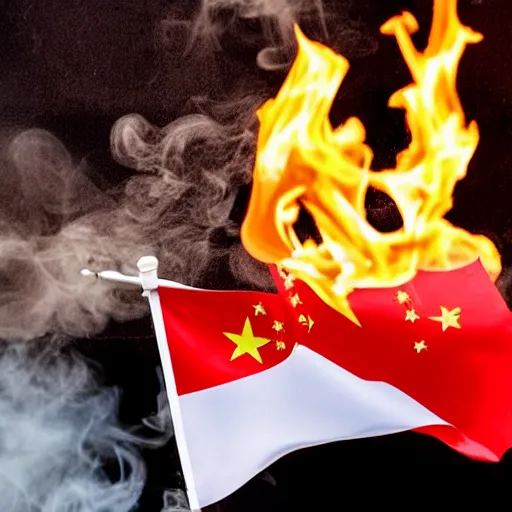 Image similar to Chinese flag on fire with vapes in the background